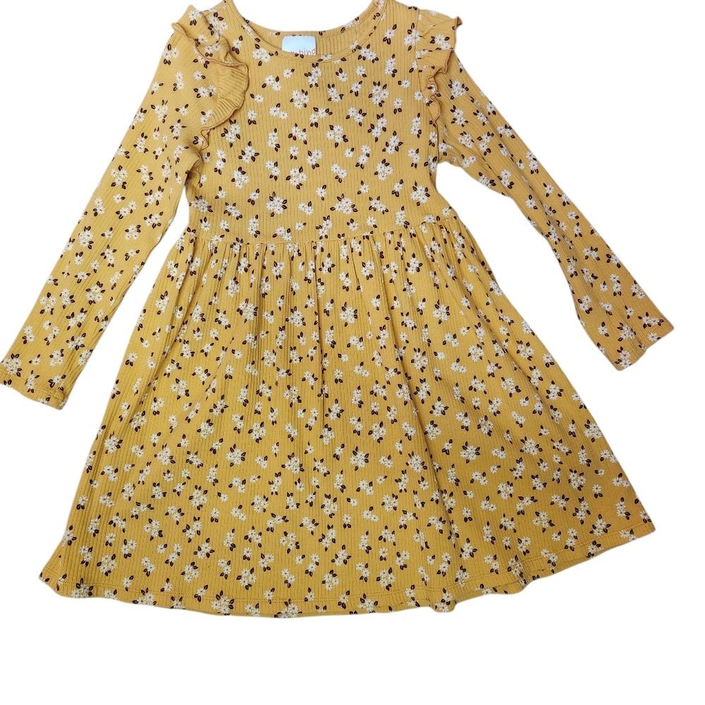 Jumping Beans Floral Ruffle Long Sleeve Ribbed Dress Size 6 Yellow